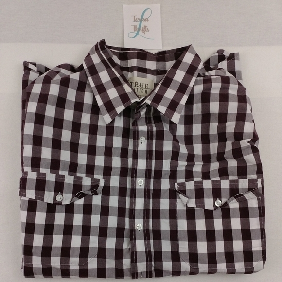 True Nation Mens Brown and white Plaid Button Down Big and Tall Size 4XL - Picture 8 of 9